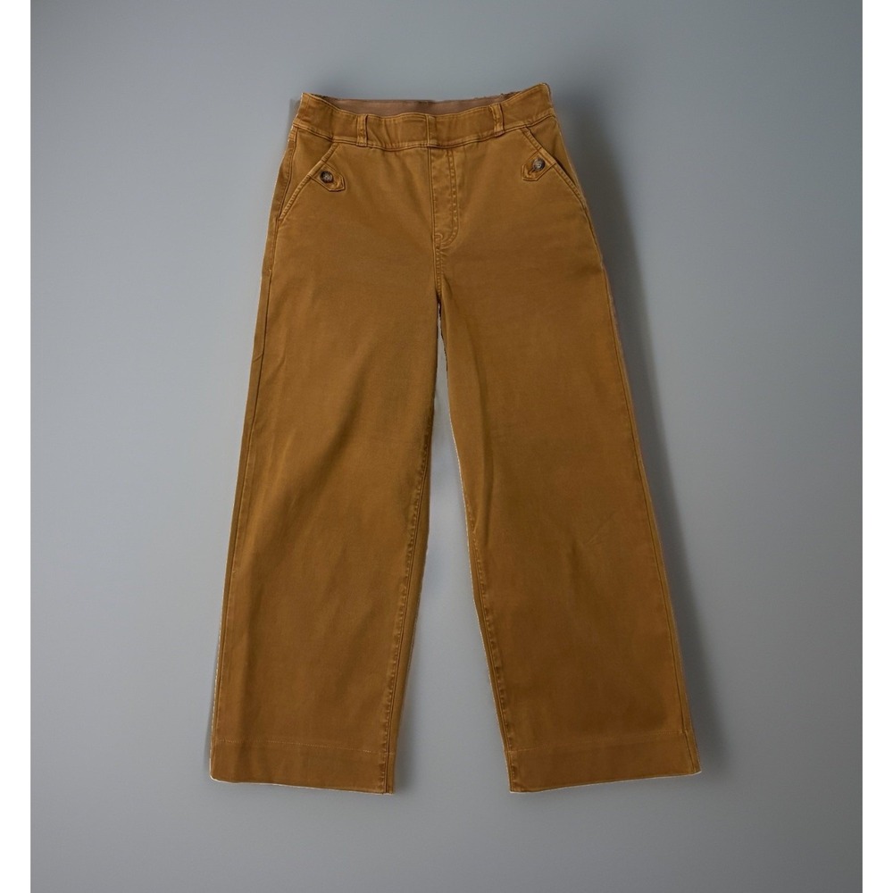 SPANX Twill Cropped Wide Leg Pants Womens S Camel Pull On Stretch Pockets 0679